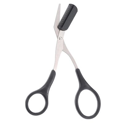 Professional Precision Trimmer Eyebrow Scissors Remover Beauty Tool with Comb and Non Slip Finger Grips Black Silver Tone for Men