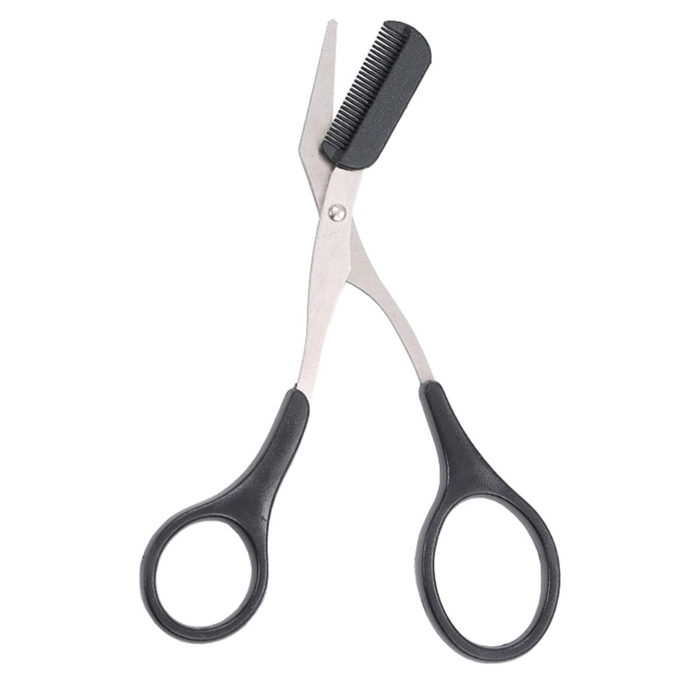 Professional Precision Trimmer Eyebrow Scissors Remover Beauty Tool with Comb and Non Slip Finger Grips Black Silver Tone for Men