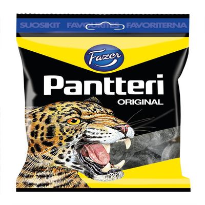 10 Bags x 180g of Fazer Pantteri Original - Salty Liquorice - Salmiak - Salmiakki - Wine Gums - Candies - Sweets