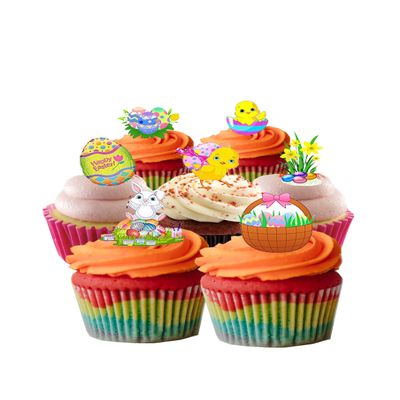 30 Stand Up Cute Easter Themed Edible Wafer Paper Cake Toppers Decorations