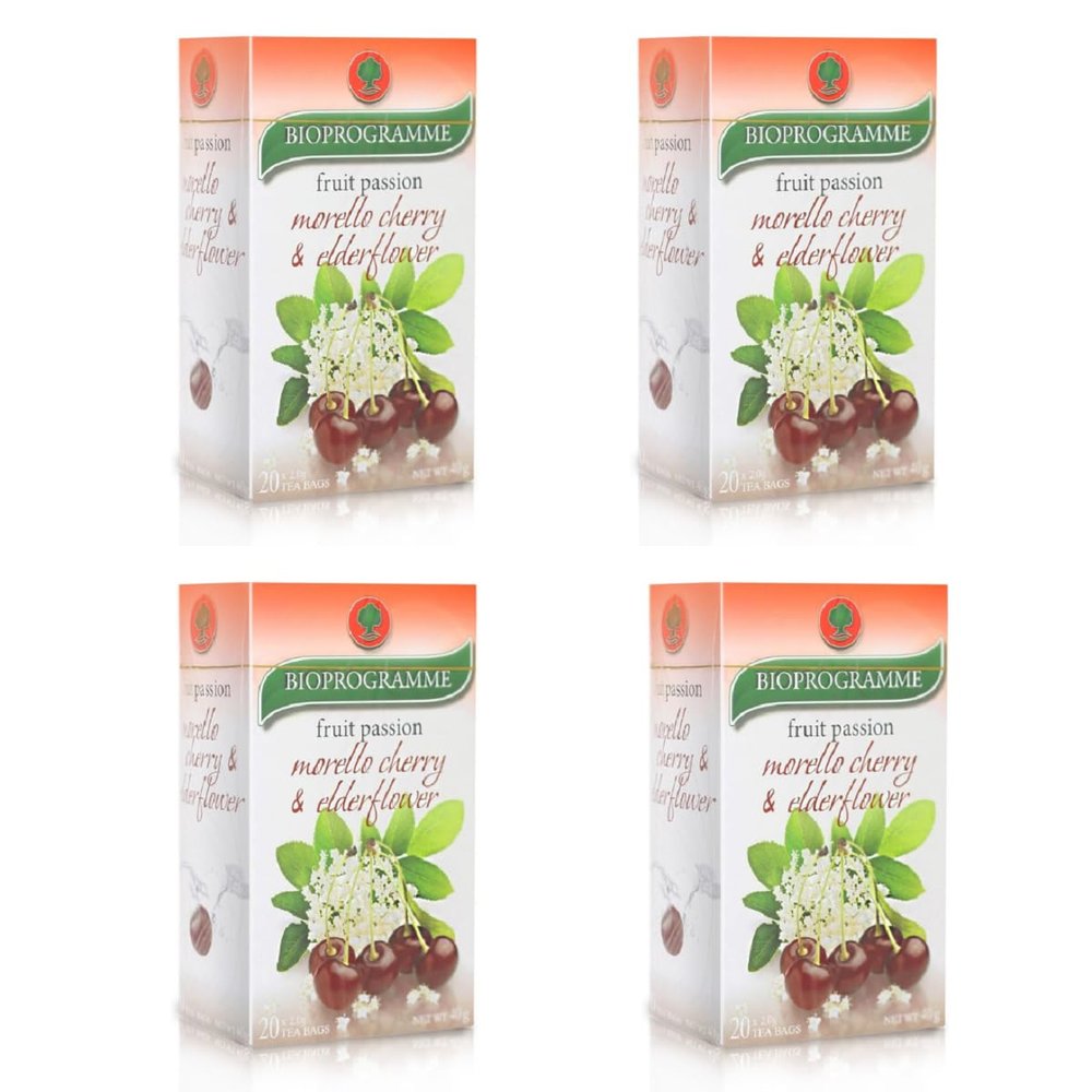 80 Tea Bags Morello Cherry & Elderflower - 4 Boxes (2g Bags Each) Herbal Tea