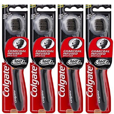 4X Colgate 360 Charcoal Infused Bristles Toothbrush - Medium