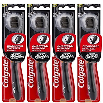 4X Colgate 360 Charcoal Infused Bristles Toothbrush - Medium