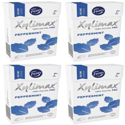4 Boxes x 38g of Fazer Xylimax Peppermint - Original - Finnish - 100% Xylitol - Pastilles - Drops - Dragees - Sweets - Candies
