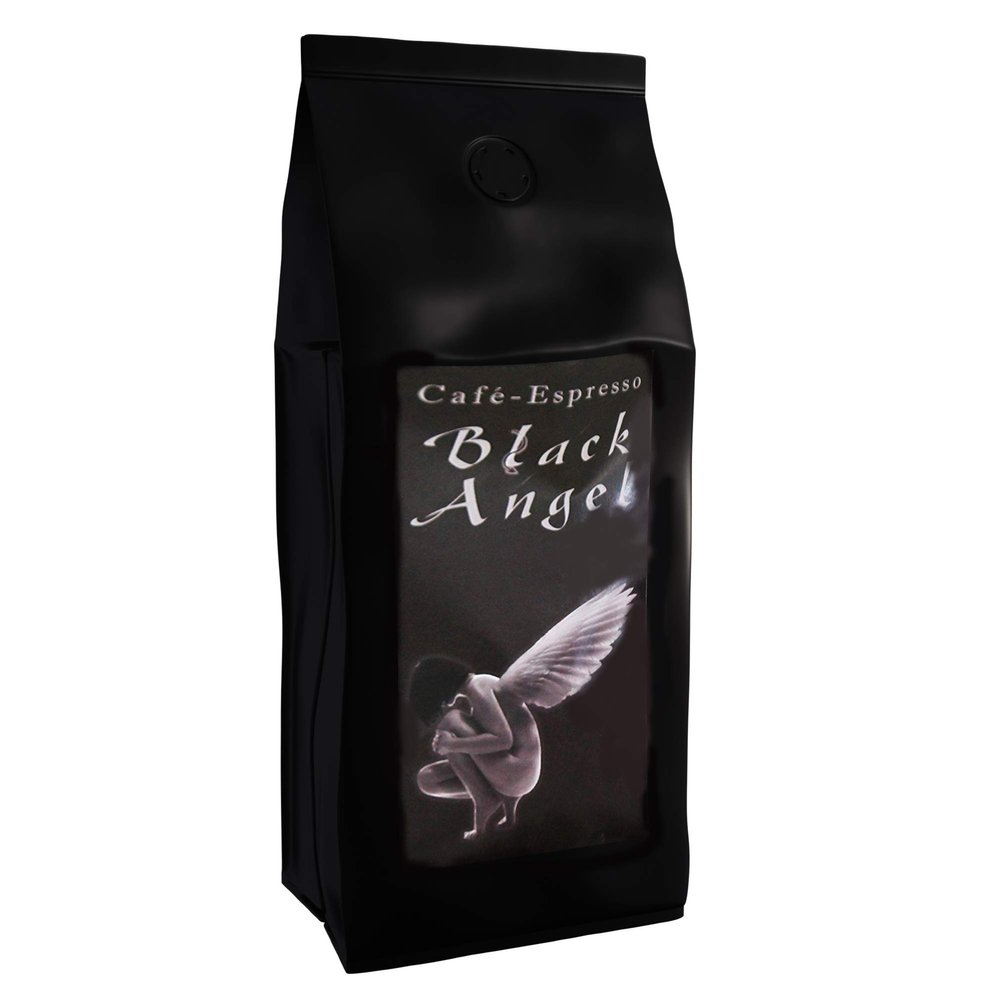 Espresso Coffee Beans "Black Angel" Coffee Beans (200g Whole Beans) - Strongly Roasted - Top Coffee - Low in Acidity and Healthy, Freshly Roasted