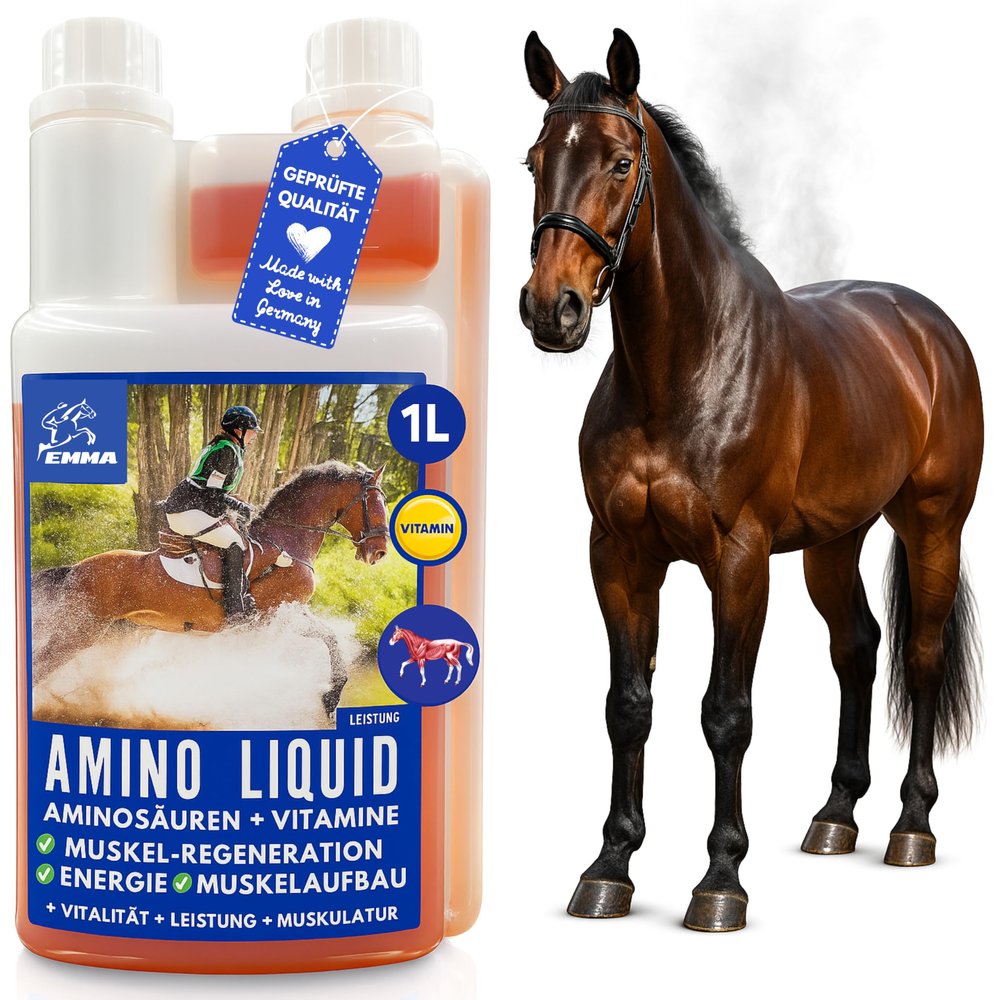 EMMA Amino acid for horses horse feed I supplement for fast supply with amino acid + vitamins, supports muscle build-up, performance & energy, before and after competitions, fast recovery, against muscle soreness 1 liter