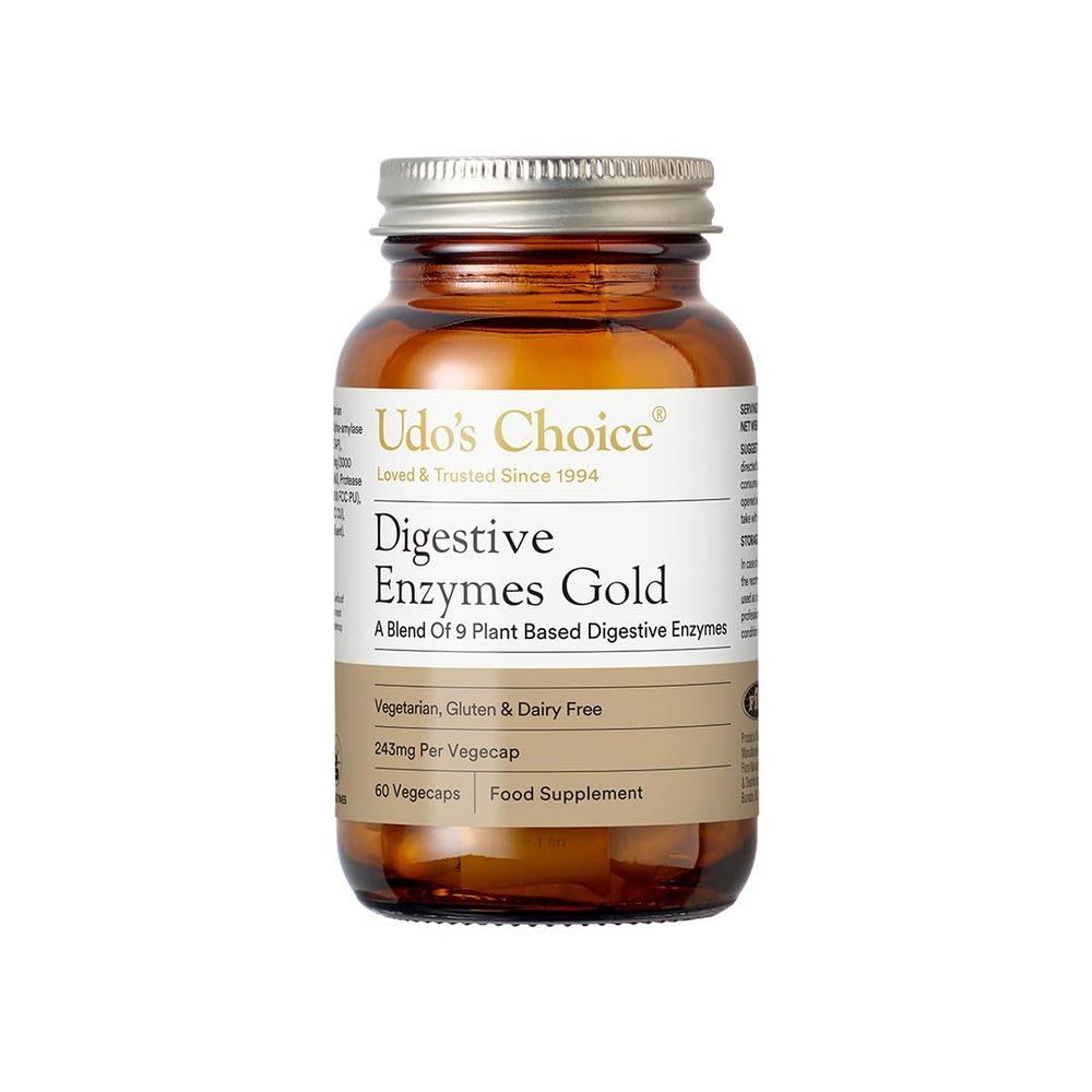 Digestive Enzymes Supplement  UDOs Choice Enzymes Gold  9 Plant-Based Enzymes for Protein, Fat & Carb Digestion  High Strength  Gluten Free, Dairy Free, Vegetarian  60 Vegecaps  One a Day