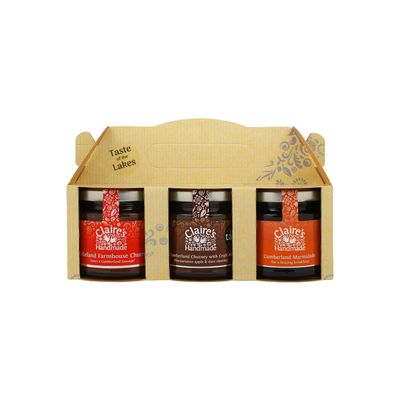 Claire's Handmade - Taste of The Lakes Gift Pack (1x120g, 2x130g) - Lakeland Farmhouse Chutney, Cumberland Chutney & Cumberland Marmalade, Suitable for Vegetarian, Vegan & Gluten Free Diets, GMO Free