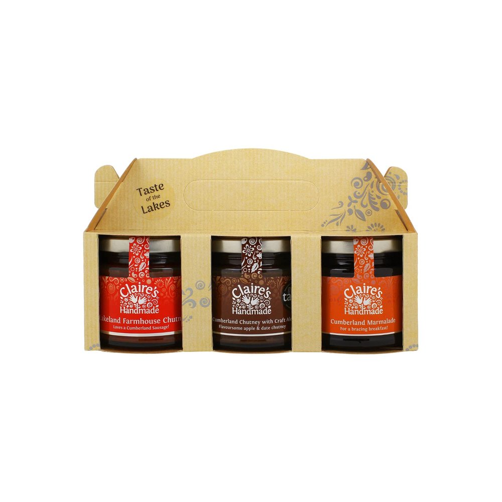 Claire's Handmade - Taste of The Lakes Gift Pack (1x120g, 2x130g) - Lakeland Farmhouse Chutney, Cumberland Chutney & Cumberland Marmalade, Suitable for Vegetarian, Vegan & Gluten Free Diets, GMO Free
