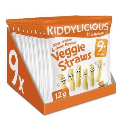 Kiddylicious Sour Cream & Chive Lentil Veggie Straws - Delicious Snacks for Kids - Suitable for 9+ Months - 9 Packs