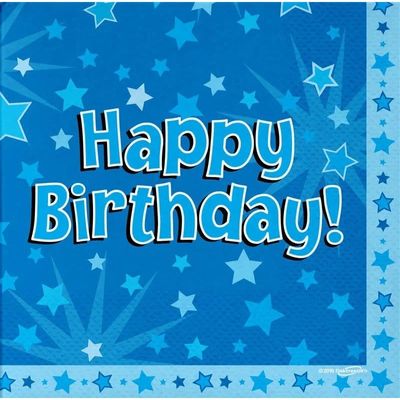 Oaktree UK Happy Birthday Blue 33cm x 33cm 3-ply Napkins 16pcs