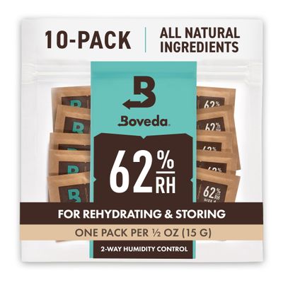 Boveda 62% Two-Way Humidity Control Packs For Storing oz Size 4 10 Pack Moisture Absorbers for Small Storage Containers Humidifier Packs Hydration Packets in Resealable Bag