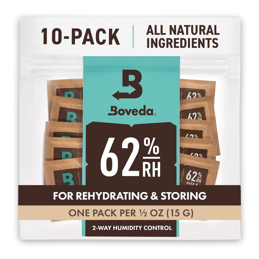 Boveda 62% Two-Way Humidity Control Packs For Storing  oz  Size 4  10 Pack  Moisture Absorbers for Small Storage Containers  Humidifier Packs  Hydration Packets in Resealable Bag