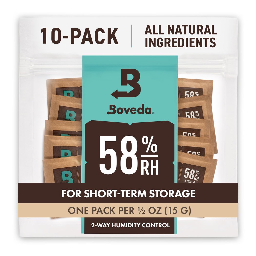 Boveda 58% Two-Way Humidity Control Packs for Storing oz Size 4 10 Pack Moisture Absorbers for Small Storage Containers Humidifier Packs Hydration Packets in Resealable Bag