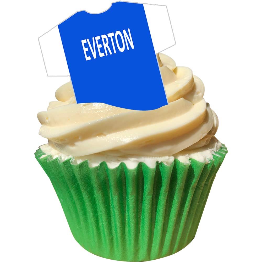 12 Edible T Shirt Decorations - Great for Everton Fans - Perfectly pre-Cut Wafer just pop Them Out The Packaging and top Them on Your Cake - Pack of 12 - by CDA Products Ltd
