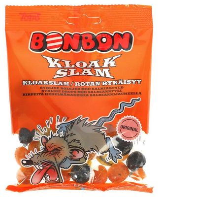 Toms BonBon Kloak Slam - Original - Danish - Licorice - Salmiak - Salmiac - Salmiakki - Sour - Fruit - Boiled - Hard - Caramel - Candies - Sweets - Bag 125g