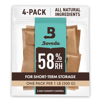 Boveda 58% Two-Way Humidity Control Packs For Storing 1 lb  Size 67  4 Pack  Moisture Absorbers for Storage Containers  Humidifier Packs  Hydration Packets in Resealable Bag
