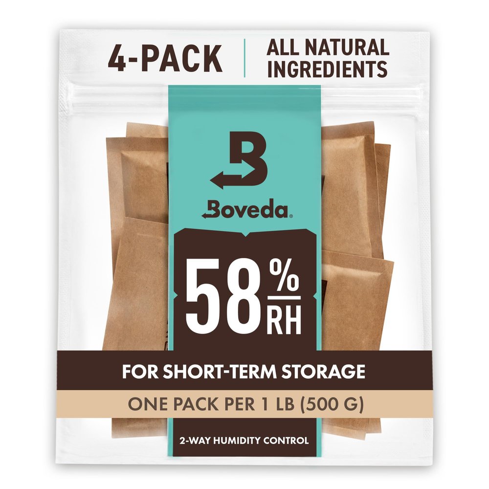 Boveda 58% Two-Way Humidity Control Packs For Storing 1 lb  Size 67  4 Pack  Moisture Absorbers for Storage Containers  Humidifier Packs  Hydration Packets in Resealable Bag