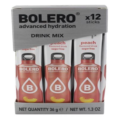 Bolero Drink Sticks Peach, 12 Sticks to Mix with 500ml of Water, Ideal for Hiking, Travelling, Camping, Hydration, Diabetic