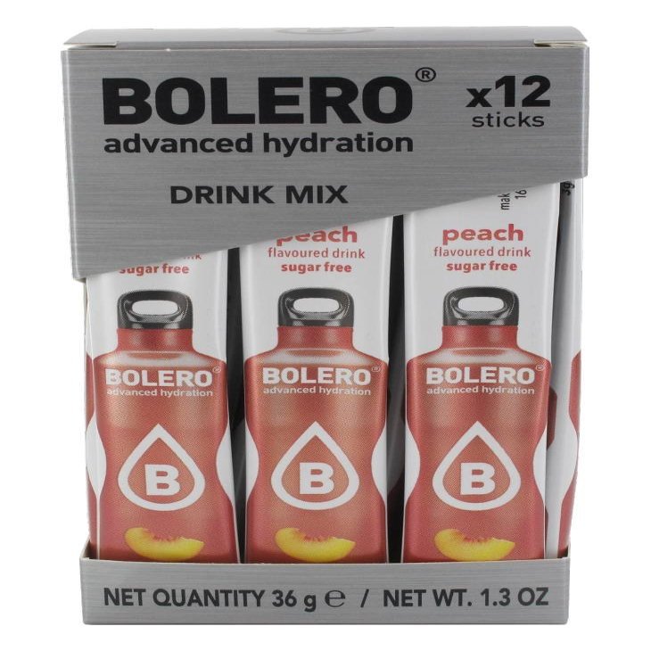Bolero Drink Sticks Peach, 12 Sticks to Mix with 500ml of Water, Ideal for Hiking, Travelling, Camping, Hydration, Diabetic