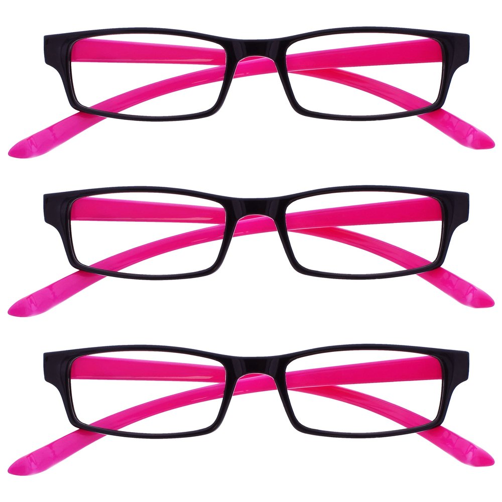 The Reading Glasses Company Black Neon Pink Neck Specs Readers Value 3 Pack Womens Ladies Spring Hinges RRR20-4 +2.50