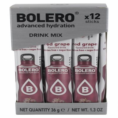 Bolero Drink Sticks Red Grape, 12 Sticks to Mix with 500ml of Water, Ideal for Hiking, Travelling, Camping, Hydration, Diabetic