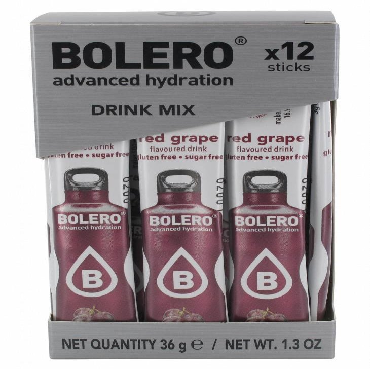 Bolero Drink Sticks Red Grape, 12 Sticks to Mix with 500ml of Water, Ideal for Hiking, Travelling, Camping, Hydration, Diabetic