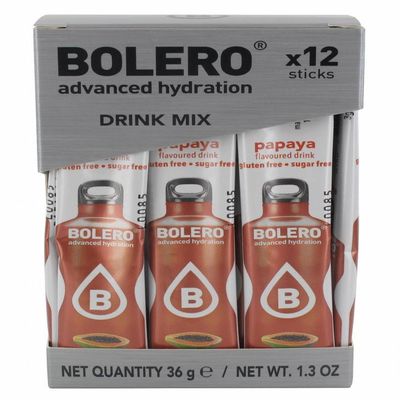 Bolero Drink Sticks Papaya, 12 Sticks to Mix with 500ml of Water, Ideal for Hiking, Travelling, Camping, Hydration, Diabetic