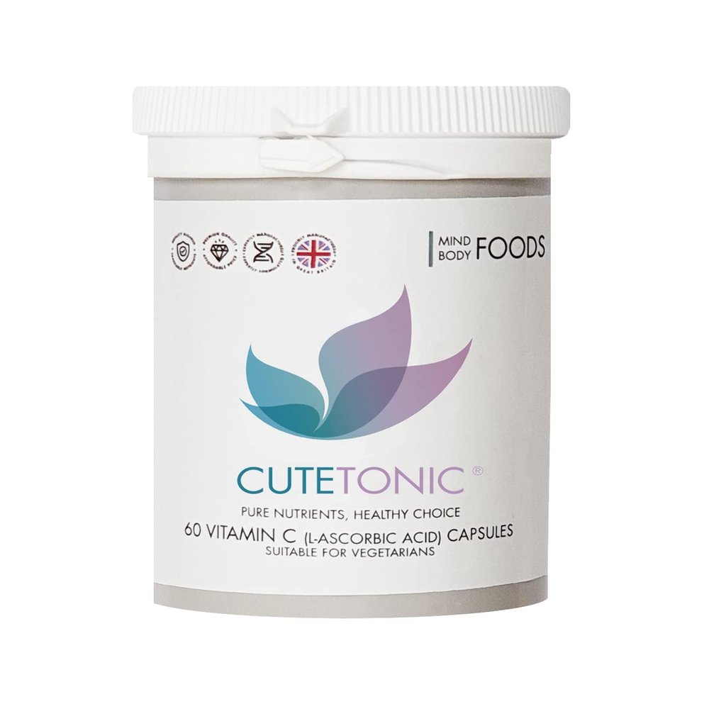 Cutetonic Ultra Fine Vitamin C 500mg 60 Capsules (L-Ascorbic Acid)  Suitable for Vegetarians & Vegans