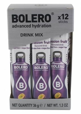 Bolero Drink Sticks Passion Fruit, 12 Sticks to Mix with 500ml of Water, Ideal for Hiking, Travelling, Camping, Hydration, Diabetic
