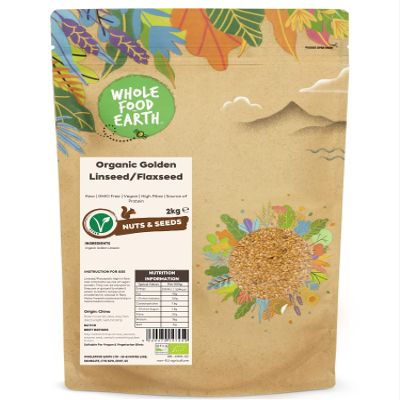Wholefood Earth Organic Golden Linseed/Flaxseed  2 kg | Raw | GMO Free | Vegan | High Fibre | Source of Protein | Certified Organic