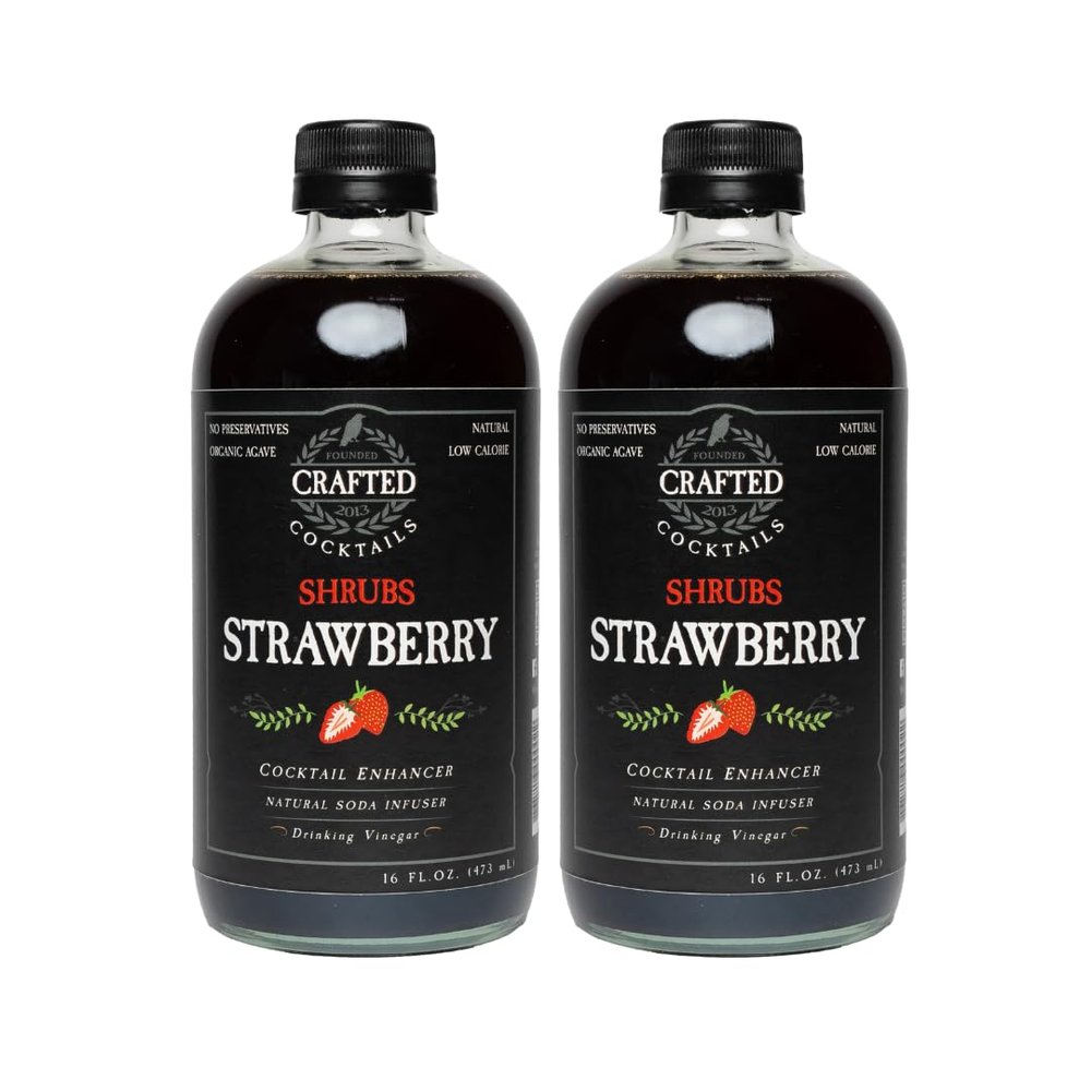 Crafted Cocktails - Strawberry Shrubs - 2 Pack - Use as Cocktail Enhancer, Soda Flavoring, or Culinary Ingredient - Only 50 Calories Per Serving - 16 Servings Per Bottle - Concentrated, All Natural