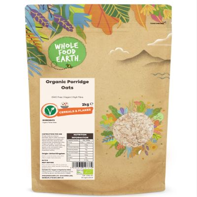 Wholefood Earth Organic Porridge Oats 2 kg | GMO Free | Vegan | High Fibre | Certified Organic