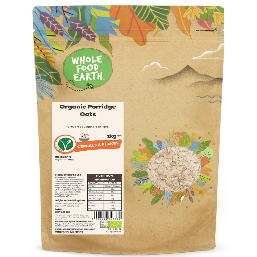 Wholefood Earth Organic Porridge Oats 2 kg | GMO Free | Vegan | High Fibre | Certified Organic