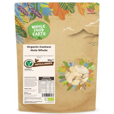 Wholefood Earth Organic Cashew Nuts Whole 2 kg | Raw | GMO Free | Vegan | High Fibre | Source of Protein | Certified Organic