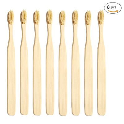 Bamboo Toothbrush - Biodegradable Toothbrushes,Genkent Natural Bamboo Toothbrush - Made from Nylon Bristles & Solid Bamboo Handle, Light Yellow (8 PACK)