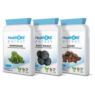 Health4All Wormwood, Black Walnut, Cloves Digestive Intestinal Detox Cleanse for Humans Set, 3x90 270 Capsules, 3 Step Gut Cleanse & Repair, Purest Vegan Colon Detox Supplement | Made in UK