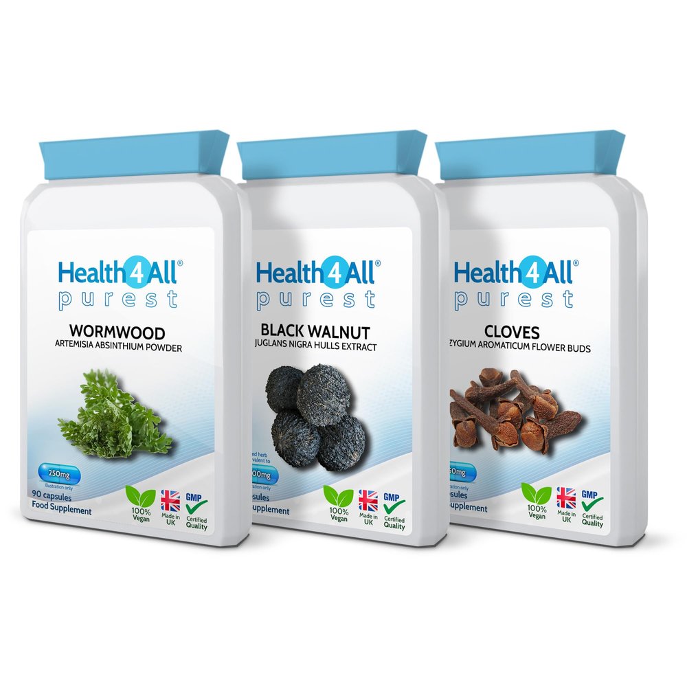 Health4All Wormwood, Black Walnut, Cloves Digestive Intestinal Detox Cleanse for Humans Set, 3x90 270 Capsules, 3 Step Gut Cleanse & Repair, Purest Vegan Colon Detox Supplement | Made in UK