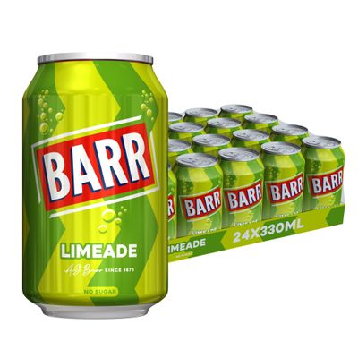 BARR 24 Pack Zingy Sparkling Limeade, Zero No Sugar Lime Flavoured Fizzy Drink, Sparkling Fizzy Pop, 24 x 330ml Cans