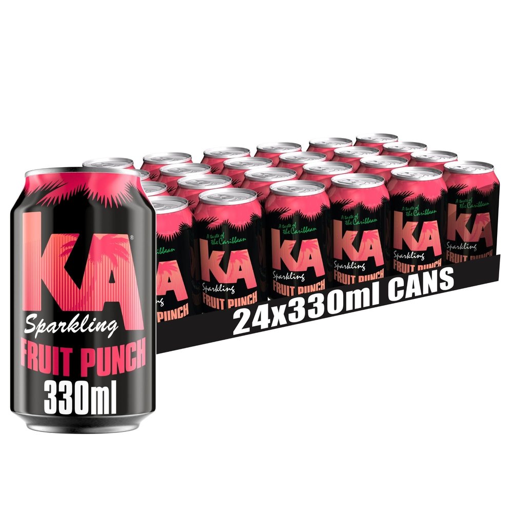 KA Caribbean Fruit Punch Fizzy Drinks - Traditional & Authentic Caribbean Jamaican Style Sparkling Drink - Soft Drinks Multipack - Fruit Punch Soda Drinks Bulk Pack - 24 x 330ml Cans