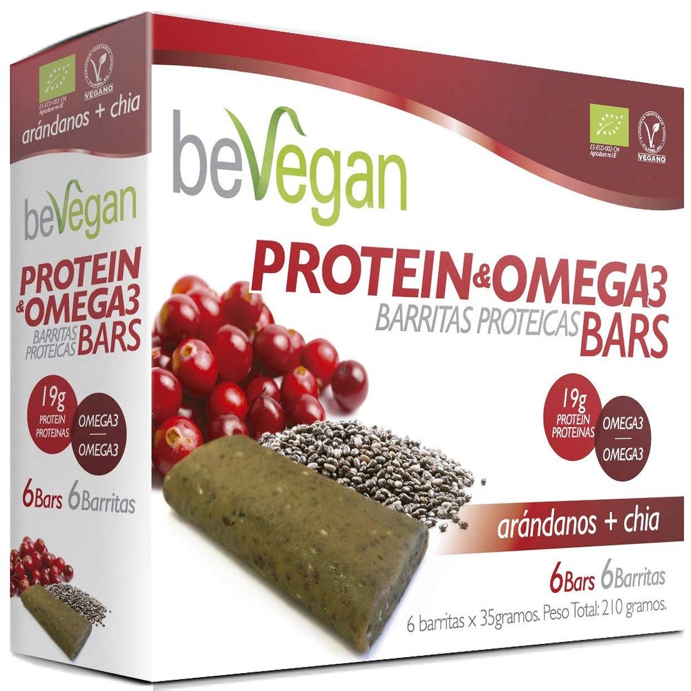 BEVEGAN BARRITAS PROTEICAS-ANTIOX arandano+chia 6uds. BIO light snack to take anywhere, set of 6 pieces, convenient to take in a bag or school bag and combines practical functionality and s