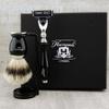 3 Piece Classic Men's Shaving Set in Black Featuring Silver Tip Brush & 3 Edge Razor with Dual Stand. Perfect as a Gift. view 1