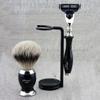 3 Piece Classic Men's Shaving Set in Black Featuring Silver Tip Brush & 3 Edge Razor with Dual Stand. Perfect as a Gift. view 3