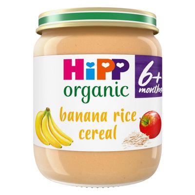 HiPP Organic Banana Rice Cereal Baby Food Jar 6+ Months 125g (Pack of 6)