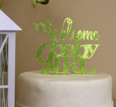 All About Details Lime Green Welcome Baby Girl Topper, 6 x 9