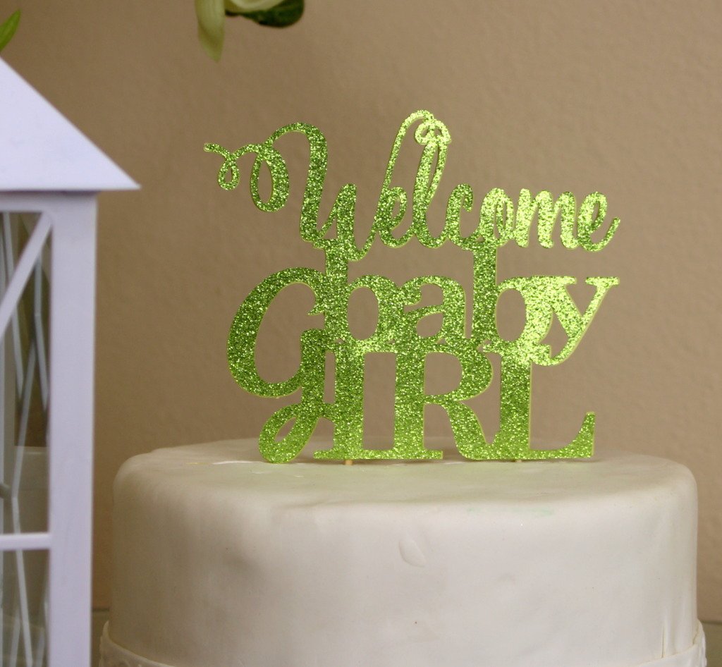All About Details Lime Green Welcome Baby Girl Topper, 6 x 9