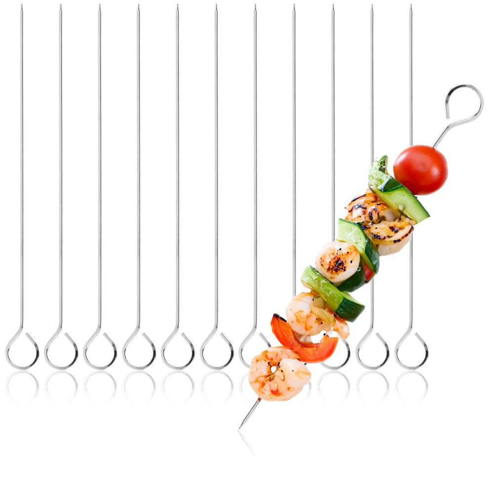 COM-FOUR 12x Stainless Steel skewers - 24 cm Long Meat skewers - BBQ skewers for Meat, Fish and Vegetables (24cm)