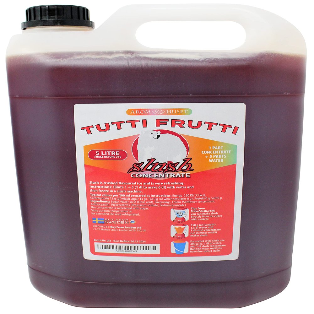 Aromhuset Tutti Frutti Slush Syrup 5 Litres High Concentrate Flavoured Slushie Mix For Slush Machines and Blender Mix - For Frozen Drinks, Smoothies, Cocktails, Mocktails, Party Ice Drinks