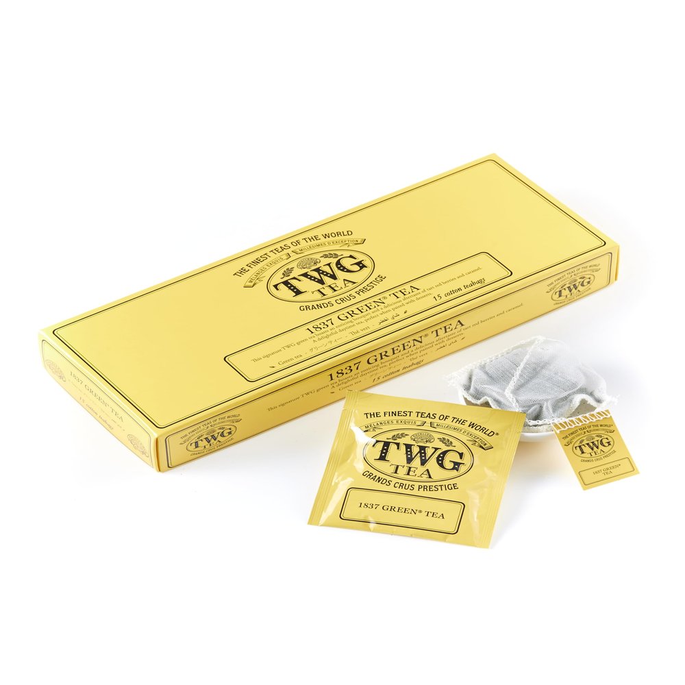 TWG Tea | 1837 Green Tea | GreenTea | Strawberry & Caramel | 15 Hand Sewn Cotton Teabags | Gift Set