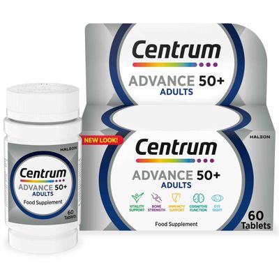 Centrum Advance 50+ Tablets Multivitamin & Mineral Supplements, with 24 essential nutrients, including vitamin D, C, Zinc, 60 ct